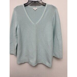 J Jill Sweater Sea Foam Blue, Loose Fit, V-Neck, 3/4 Sleeves, Womans Medium